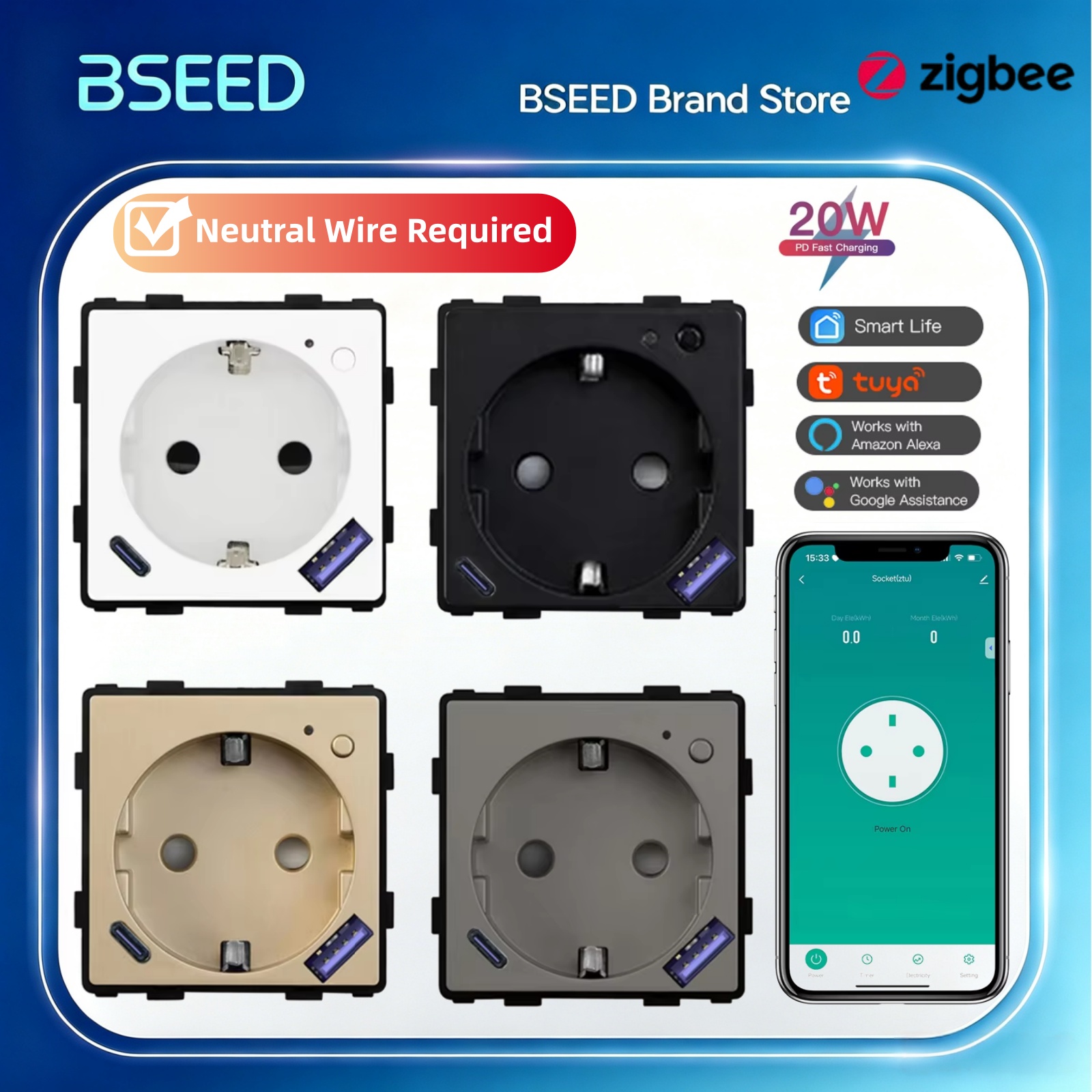 Zigbee Smart Plug Energy Monitor - BSEED Zigbee Smart Socket Part Power