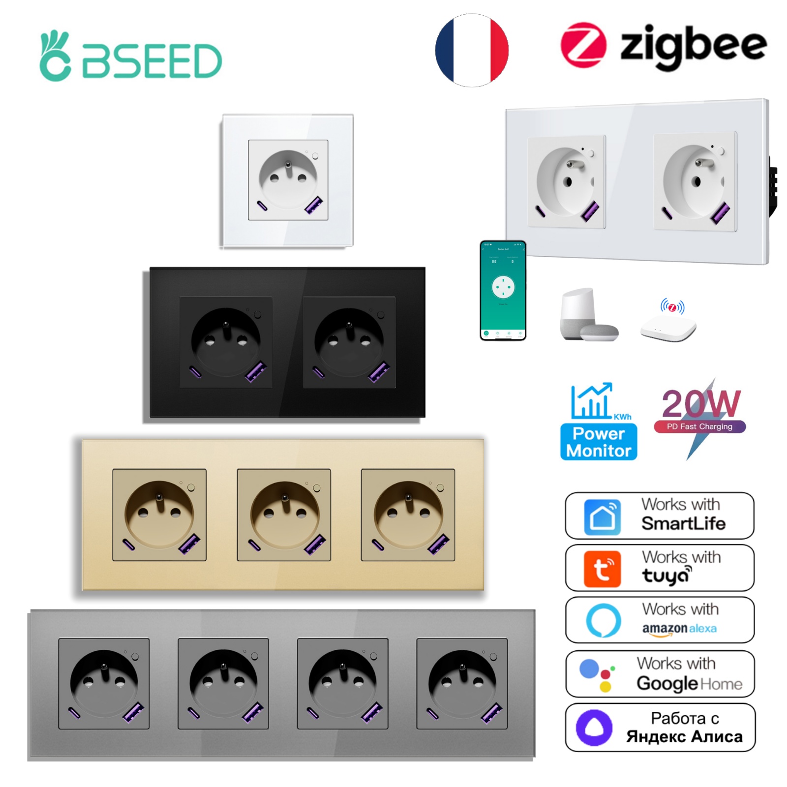 Zigbee Smart Plug Energy Monitor - BSEED Zigbee FR Socket Control Smart