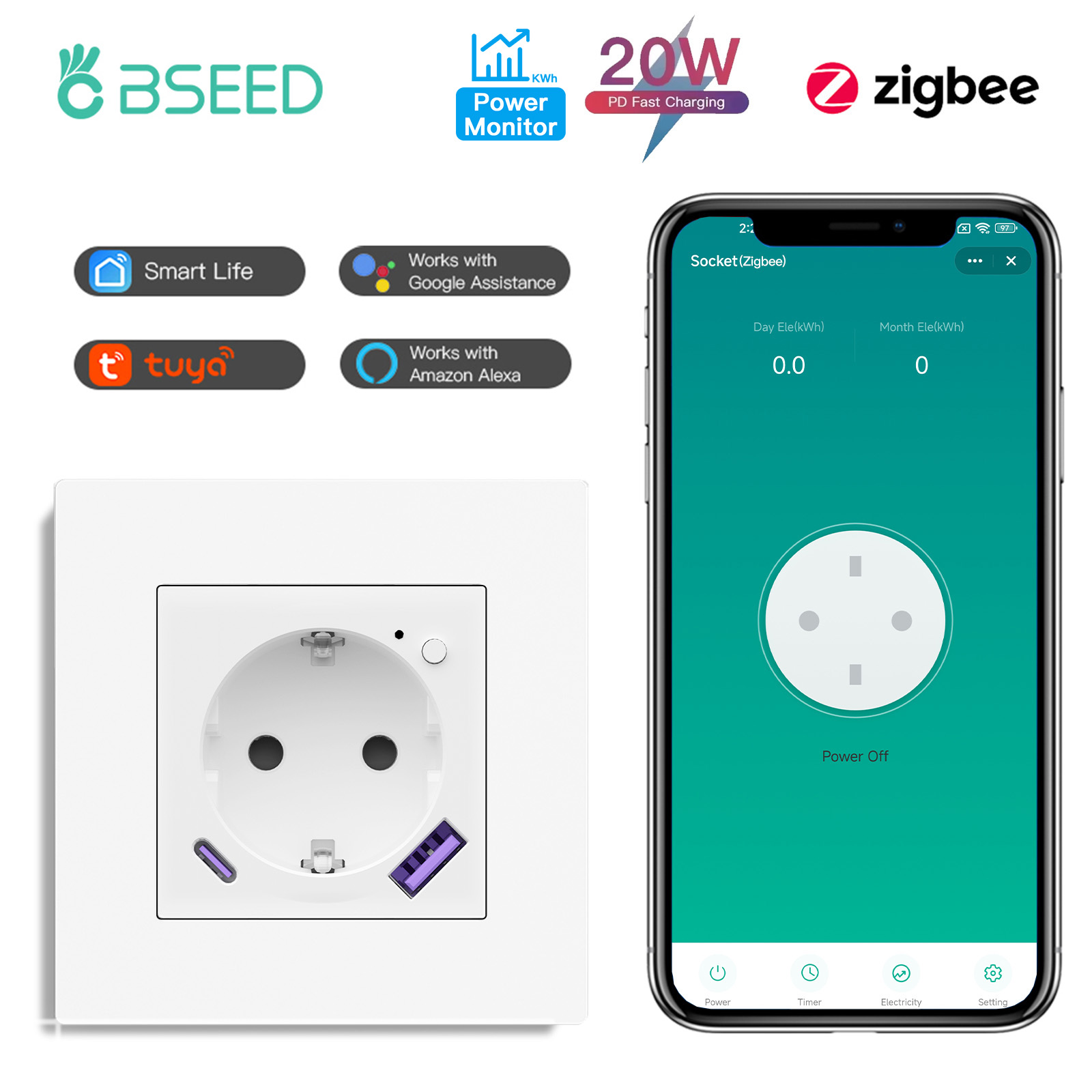 BSEED Smart Socket Zigbee E-Se - Zigbee Smart Plug Energy Monitor review and price